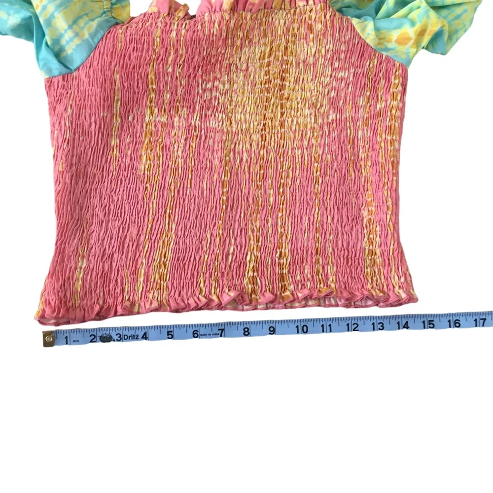Anthropologie Kavita Bhartia Smocked Tie Dye Cropped Blouse Medium NWT